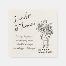 手描きお洒落フローラシャンパ結婚ーニュ スタンダードカクテルナプキン