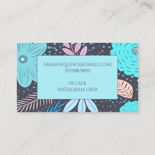 手描きお洒落フローラピンクターコイズドゥラ 名刺 (裏面)