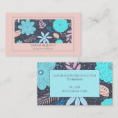 手描きお洒落フローラピンクターコイズドゥラ 名刺 (正面/裏面)