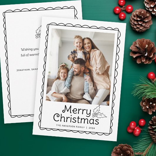 手描きお洒落ホタテのフレーム写真クリスマス シーズンカード