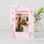 手描きお洒落メリークリスマス家族の写真 シーズンカード (スタンド正面)