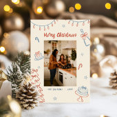 手描きお洒落メリークリスマス家族の写真 シーズンカード