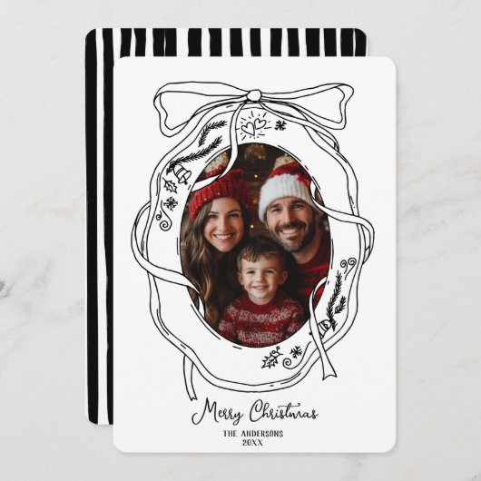 手描きお洒落メリークリスマス家族の写真 招待状 (正面/裏面)