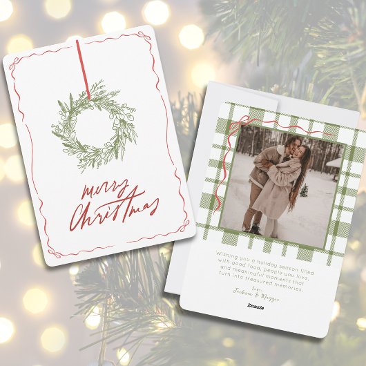 手描きお洒落リース写真クリスマス シーズンカード