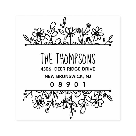 手描きお洒落ワイルドフラワーグリーン ラバースタンプ (インプリント)