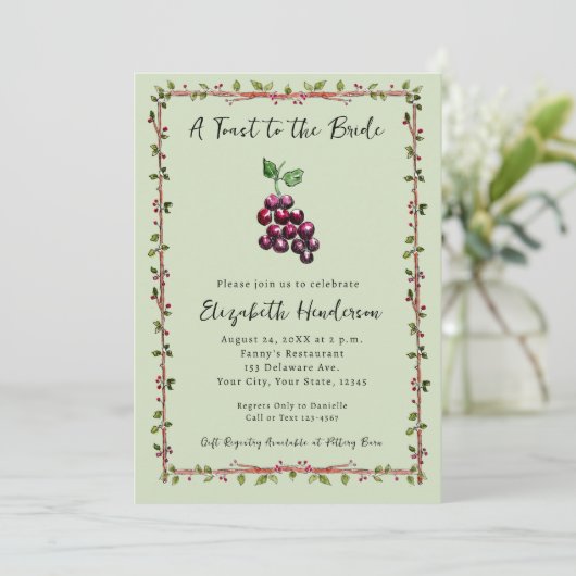 手描きお洒落ヴィネヤードワインブライダルシャワー 招待状 (スタンド正面)