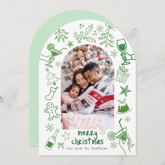 手描きお洒落写真メリークリスマスアーチ 招待状 (正面/裏面)