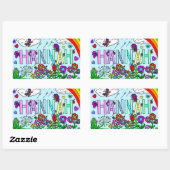 手描きお洒落名花ハンナの花、虹 長方形シール (シート)