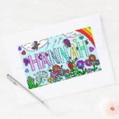 手描きお洒落名花ハンナの花、虹 長方形シール (封筒)