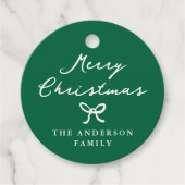 手描きお洒落弓グリーンクリスマスギフトラベル フェイバータグ (正面)