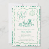 手描きお洒落緑の波打ちリハーサルのディナー 招待状 (正面)