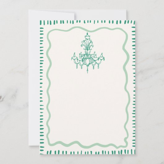 手描きお洒落緑の波打ちリハーサルのディナー 招待状 (裏面)