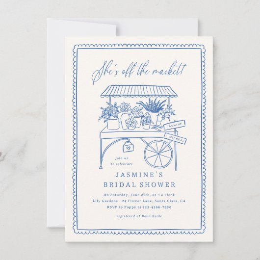 手描きお洒落花市場ブライダルシャワー 招待状 (正面)