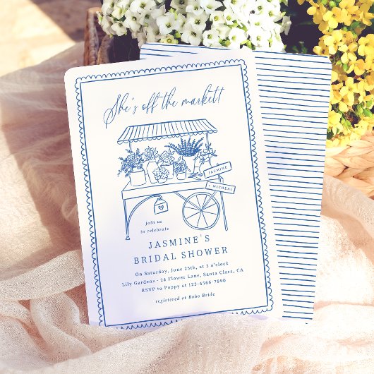 手描きお洒落花市場ブライダルシャワー 招待状