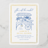 手描きお洒落花市場ブライダルシャワー 箔招待状 (正面)