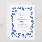 手描きお洒落花縁ど赤ちゃんシャワー 招待状 (正面)