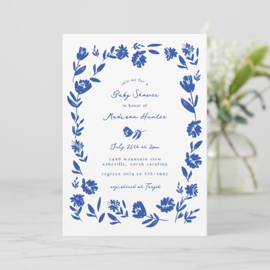 手描きお洒落花縁ど赤ちゃんシャワー 招待状 (スタンド正面)