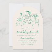 手描きお洒落誕生日ブランチ茶パーティー 招待状 (正面)