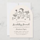 手描きお洒落誕生日ブランチ茶パーティー 招待状 (正面)