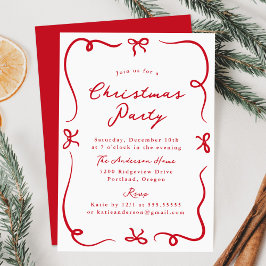 手描きお洒落赤い弓クリスマスパーティー 招待状