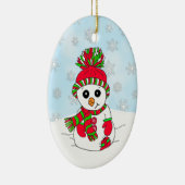 手描きお洒落雪だるま雪の日クリスマス セラミックオーナメント (右)