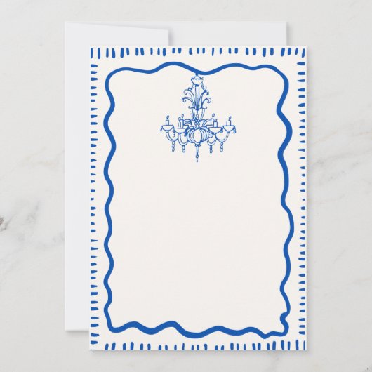 手描きお洒落青い波打ちリハーサルのディナー 招待状 (裏面)