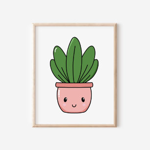 手描きかわいいかわいい鉢植えアート ポスター