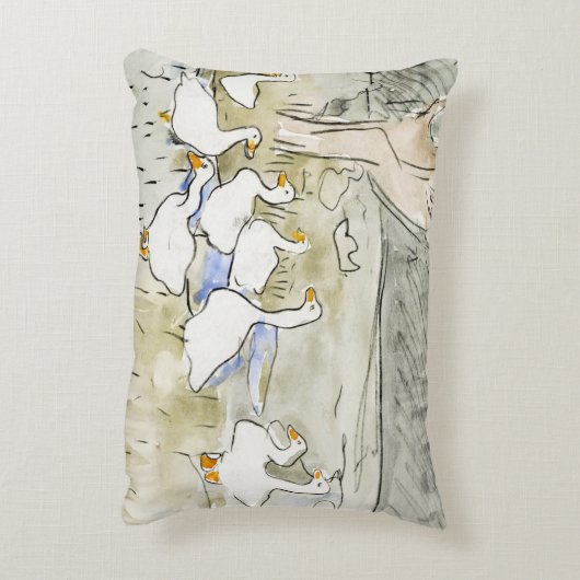 手描きかわいいアヒルの写真ホワイトアヒルのクリップアートファム アクセントクッション (裏面(縦))