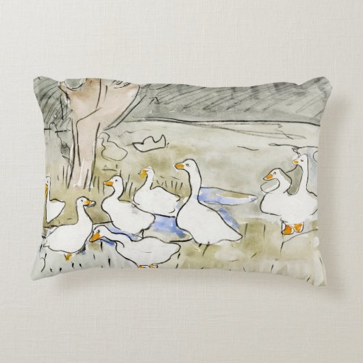 手描きかわいいアヒルの写真ホワイトアヒルのクリップアートファム アクセントクッション (裏面)