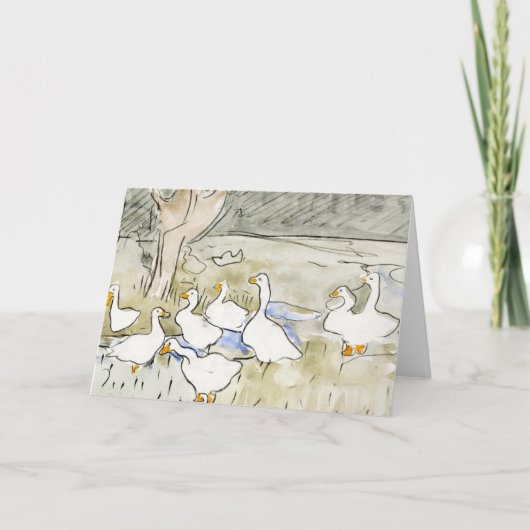 手描きかわいいアヒルの写真ホワイトアヒルのクリップアートファム シーズンカード (正面)