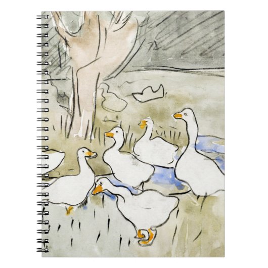 手描きかわいいアヒルの写真ホワイトアヒルのクリップアートファム ノートブック (正面)