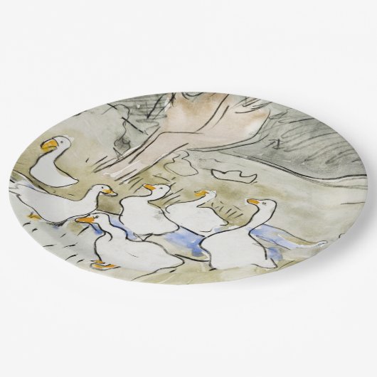 手描きかわいいアヒルの写真ホワイトアヒルのクリップアートファム ペーパープレート (アングル)