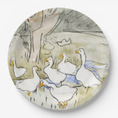 手描きかわいいアヒルの写真ホワイトアヒルのクリップアートファム ペーパープレート (正面)