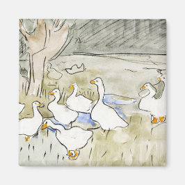 手描きかわいいアヒルの写真ホワイトアヒルのクリップアートファム マグネット