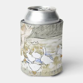 手描きかわいいアヒルの写真ホワイトアヒルのクリップアートファム 缶クーラー