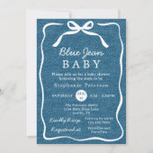 手描きかわいい弓シンプルブルージーンベイビーシャワー 招待状 (正面)