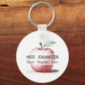 手描きかわいい&おもしろいレッドアップル最高の先生 キーホルダー (正面)