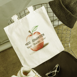 手描きかわいい&おもしろいレッドアップル最高の先生 トートバッグ