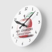 手描きかわいい&おもしろい赤りんご先生教室 ラウンド壁時計 (傾斜)