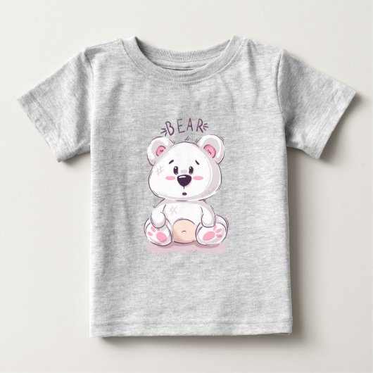 手描きかわいらしテディベアTシャツ ベビーTシャツ (正面)