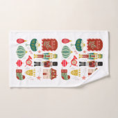 手描きかわいらしフォークアートとくるみ割りパターン バスタオルセット (ハンドタオル)