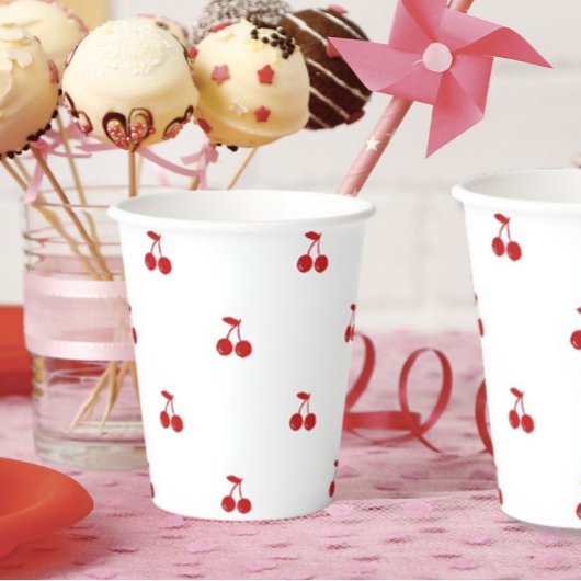 手描きさくらんぼ上のお洒落さくらんぼ 紙コップ
