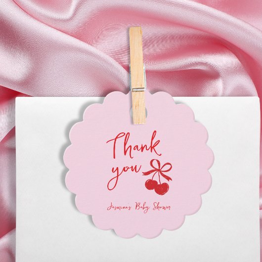 手描きさくらんぼ弓ありがとう赤ちゃんシャワー フェイバータグ