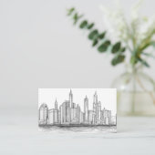 手描きで都市のスカイラインのスケッチを描く 名刺 (スタンド正面)
