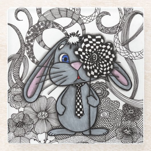 手描きのうさぎ 禅ドゥードル コースター (正面)