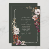 手描きのえんどうの花の飾り縁取りのグリーンウェディング 招待状 (正面/裏面)