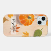 手描きのかぼちゃと紅葉の秋の収穫 iPhone 15ケース (裏面横)