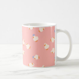 手描きのかわいいアヒルのピンクコーヒーマグ コーヒーマグカップ