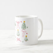手描きのかわいいクリスマスツリーとリボンのパターン コーヒーマグカップ (正面右)