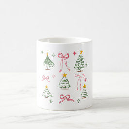 手描きのかわいいクリスマスツリーとリボンのパターン コーヒーマグカップ